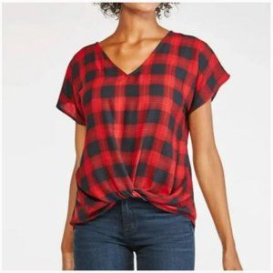 Twist Front Plaid Top